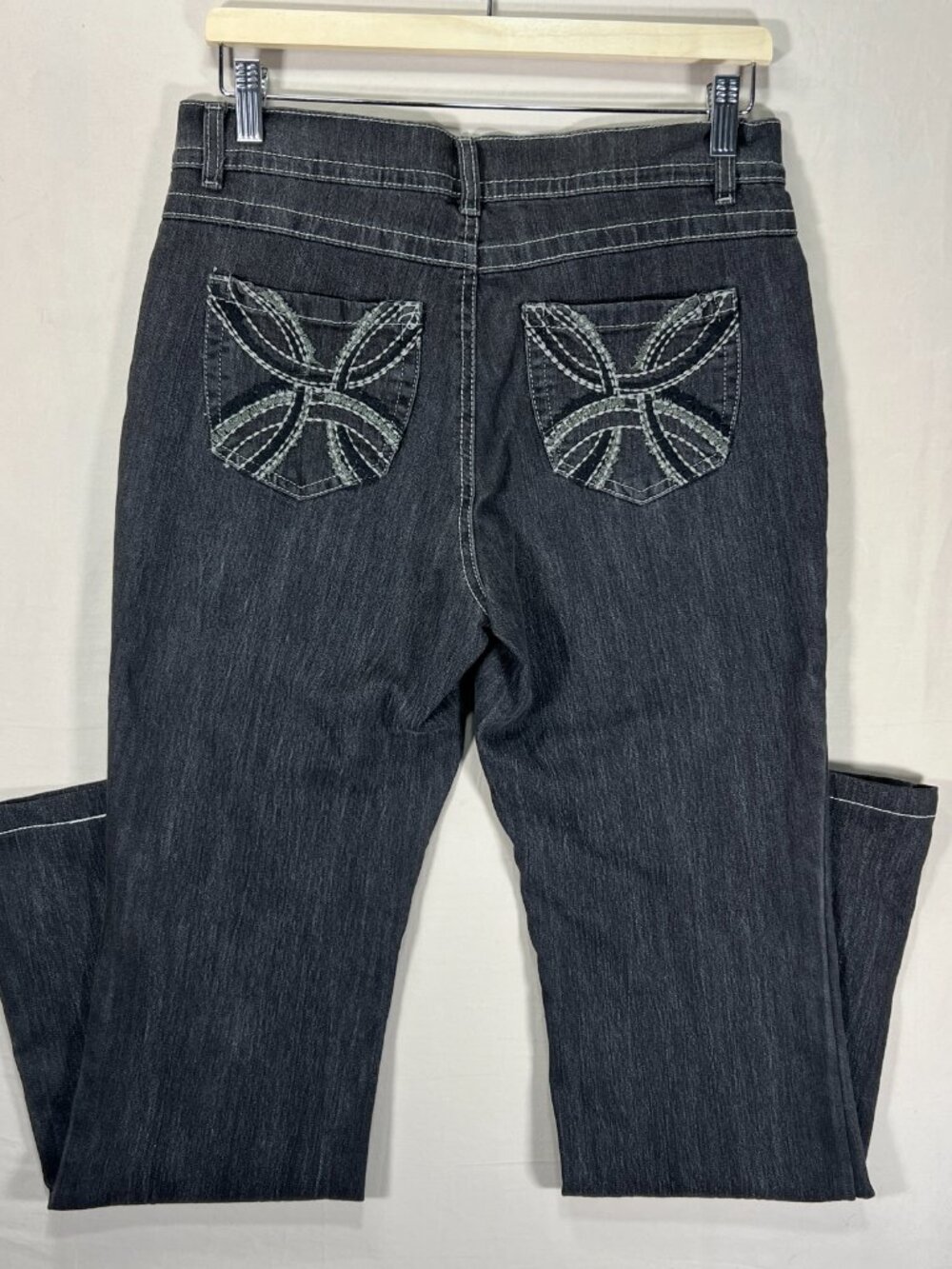 Y2K Woman Size Medium Jean Bootcut Flare Black Gray Gothic Emo 32 Waist